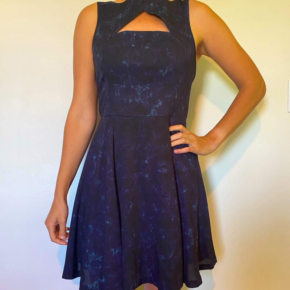 Super cute, high neck with cut out mini dress